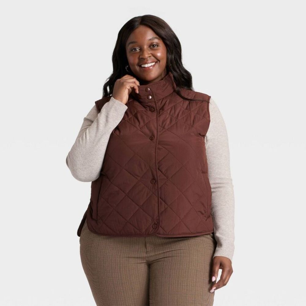 Women's Quilted Vest - A New Day Brown 1X